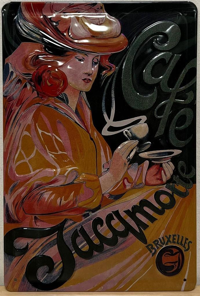 Jaqmotte koffie dame relief reclamebord van metaal wandbord, Verzamelen, Merken en Reclamevoorwerpen, Nieuw, Reclamebord, Ophalen of Verzenden