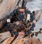 Nieuwe Herenarmband van Lavasteen en 2 Viking runen kralen, Overige materialen, Met bedels of kralen, Zwart, Nieuw