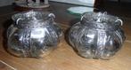 2 sjieke kaarsenstandaard van glas + zilverkleurige houder, Minder dan 25 cm, Overige materialen, Ophalen of Verzenden, Kandelaar