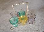 Vintage gekleurde glazen met houder, Ophalen of Verzenden