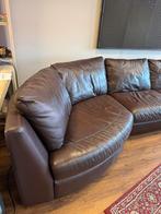 Leren bank Bruin + bijbehorende voetenbank., Ophalen, Gebruikt, 125 cm of meer, Leer