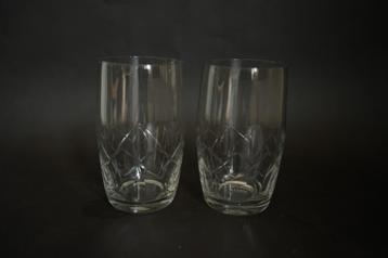 antiek vintage waterglas 2x glas geslepen olijf ruit beschikbaar voor biedingen