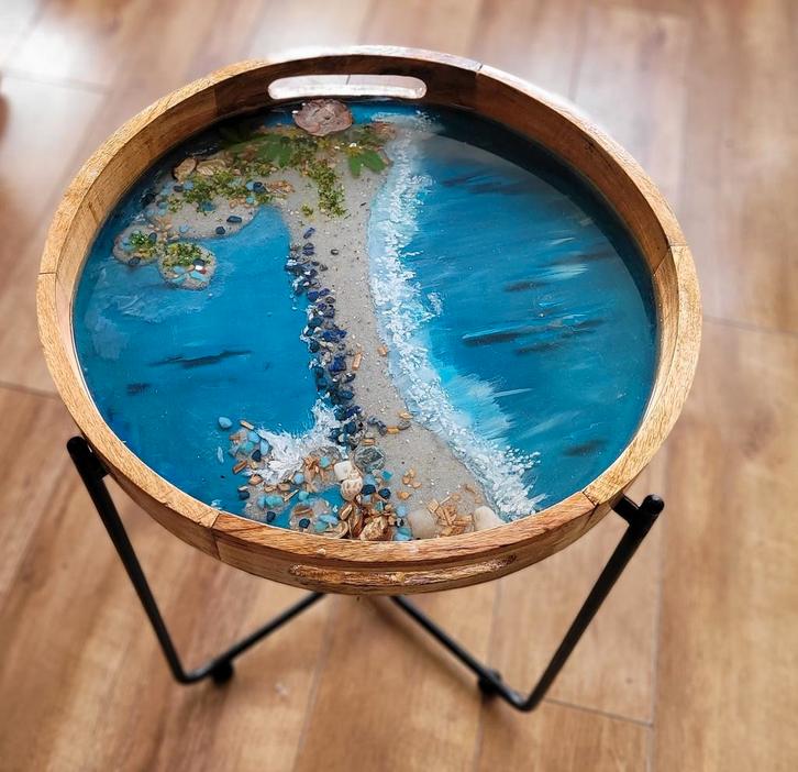 Bijzettafel/dienblad Handwerk epoxy Supersterk + beeldschoon, Huis en Inrichting, Woonaccessoires | Dienbladen, Nieuw, Hout, Rond