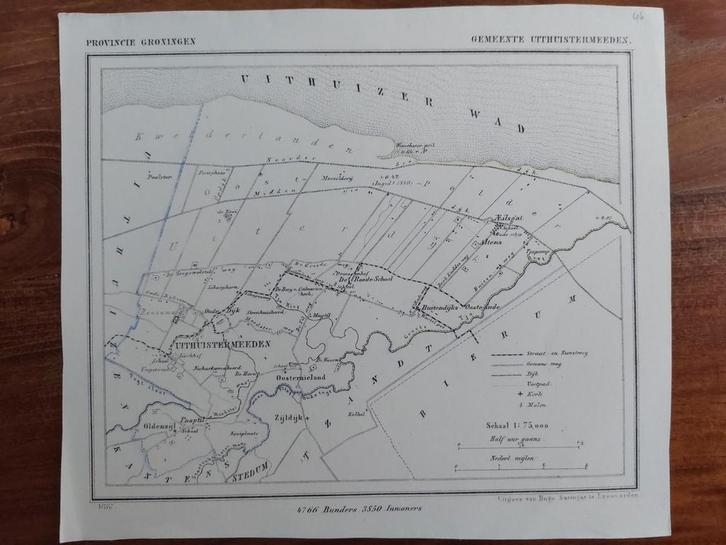 46 / Uithuizermeeden Oldenzijl Zijldijk Litho 1867 J. Kuyper, Antiek en Kunst, Kunst | Litho's en Zeefdrukken, Ophalen of Verzenden