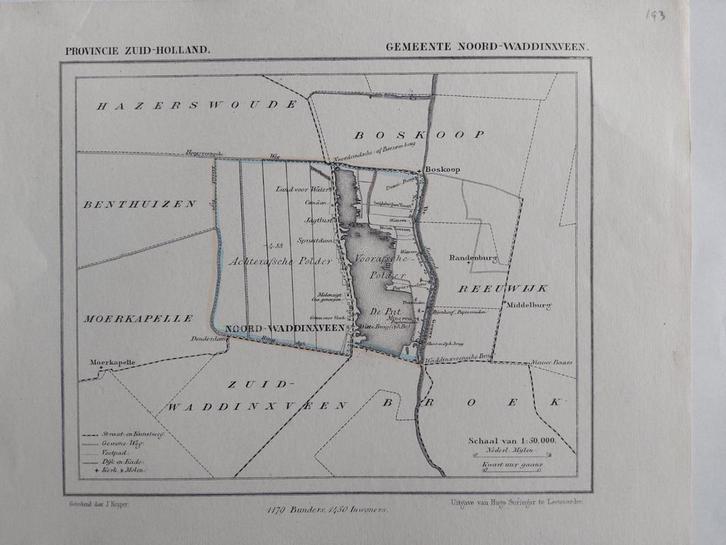 193 / Noord Waddinxveen Moerkapelle Litho van J. Kuyper, Antiek en Kunst, Kunst | Litho's en Zeefdrukken, Ophalen of Verzenden