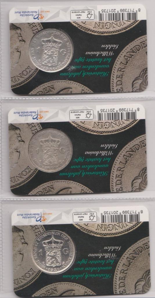 Coincards Laatste gulden Wilhelmina 1929/30 en 31, lees, Postzegels en Munten, Munten | Nederland, Setje, 1 gulden, Koningin Wilhelmina