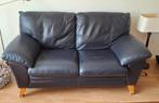 Donker blauwe leren 2 zitsbank en fauteuil, Huis en Inrichting, Ophalen, Gebruikt, Modern, Leer