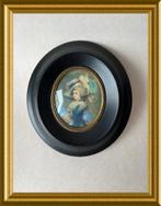 Oud ovaal zwart miniatuur portret lijstje: Damina, Antiek en Kunst, Ophalen of Verzenden