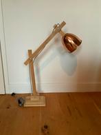 Bureaulamp hout met koperkleurige kap, Huis en Inrichting, Lampen | Tafellampen, Ophalen, Gebruikt, 50 tot 75 cm, Industrieel