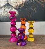 4 gekleurde massief glazen kandelaars , nieuw, Ophalen, Overige materialen, Overige kleuren, 25 tot 50 cm