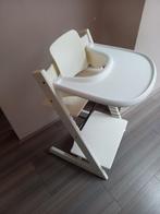 Stokke Tripp Trapp stoel, wit, met tafelblad + babyset, Ophalen, Gebruikt, Meegroeistoel, Stoelverkleiner