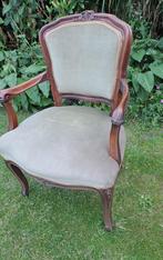 Vintage stoel van hout met groene stof, Ophalen
