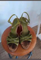 Prachtige groene sandaaltjes, kurken sleehak mt 41, Daniël Hechter, Zo goed als nieuw, Groen, Sandalen of Muiltjes