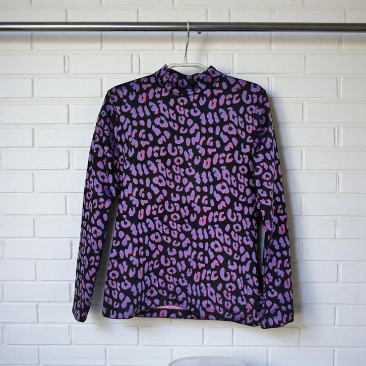 Juffrouw Jansen Trui Maat M Zwart Paars Panterprint, Kleding | Dames, Tops, Zo goed als nieuw, Maat 38/40 (M), Paars, Lange mouw