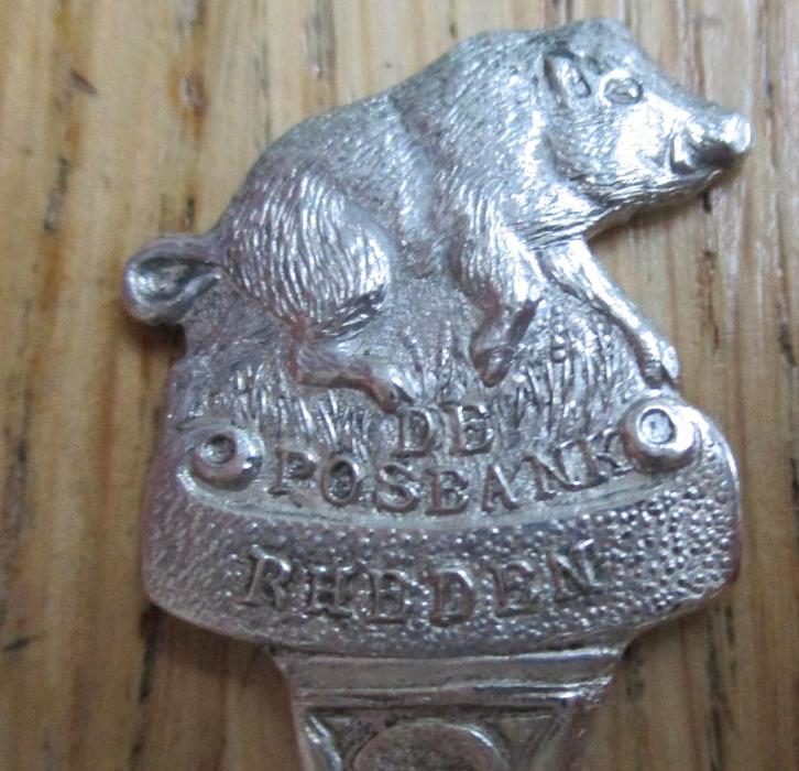 Verzilverd theelepeltje Posbank Rheden zwijntje varkentje, Verzamelen, Porselein, Kristal en Bestek, Bestek, Metaal, Verzilverd