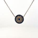 Zilveren ketting blauwe oog, Ophalen of Verzenden, Zo goed als nieuw, Blauw, Zilver