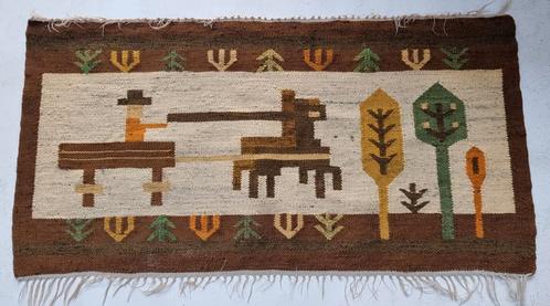 Vintage handgeweven wandkleed Polen, boerenkar en bomen, Antiek en Kunst, Antiek | Kleden en Textiel, Ophalen of Verzenden