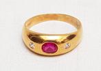 Vintage ring pinky mann. goud briljant spinel., Goud, Met edelsteen, Ophalen of Verzenden, Ring
