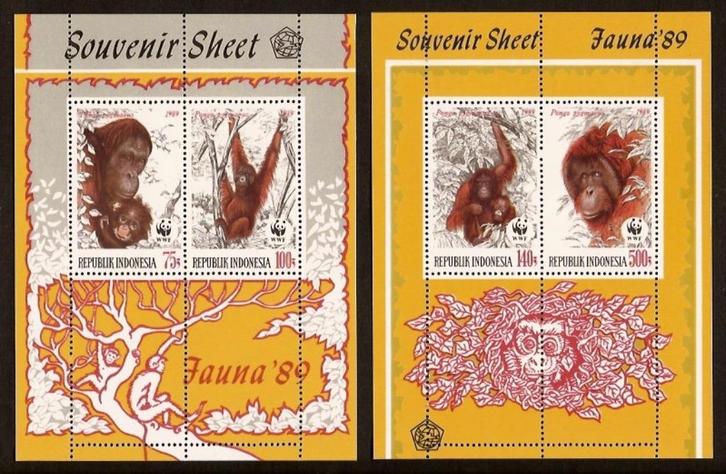Indonesie Zonnebloem nr 1370/1 postfris WNF Apen 1989, Postzegels en Munten, Postzegels | Azië, Postfris, Zuidoost-Azië, Ophalen of Verzenden
