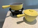 Le Creuset Fonduepan Set - Geel, Huis en Inrichting, Keuken | Potten en Pannen, Gietijzer, Le Creuset en onbekend, Ophalen of Verzenden