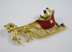 Kerst broche arrenslee, verguld met emaille, slee (7413-4015, Ophalen, Zo goed als nieuw, Overige materialen