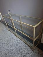 Goudkleurige sidetable, Ophalen, 100 tot 150 cm, Zo goed als nieuw, Glas
