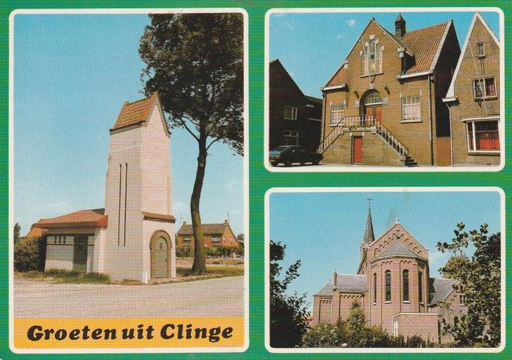 CLINGE Toren Gemeentehuis Kerk Groeten, Verzamelen, Ansichtkaarten | Nederland, Gelopen, Zeeland, 1980 tot heden, Verzenden