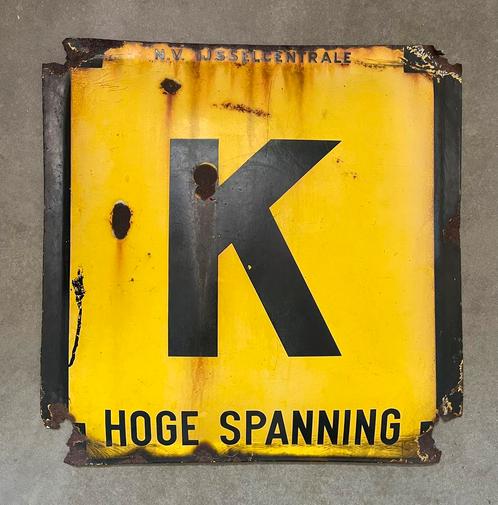 N.V. IJsselcentrale - K - Hoge Spanning - emaille kabelbord, Antiek en Kunst, Antiek | Emaille, Ophalen of Verzenden