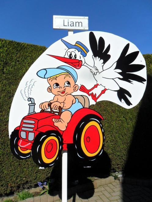 Geboortebord: Jongen op tractor met ooievaar geweldig!, Kinderen en Baby's, Kraamcadeaus en Geboorteborden, Nieuw, Geboortebord