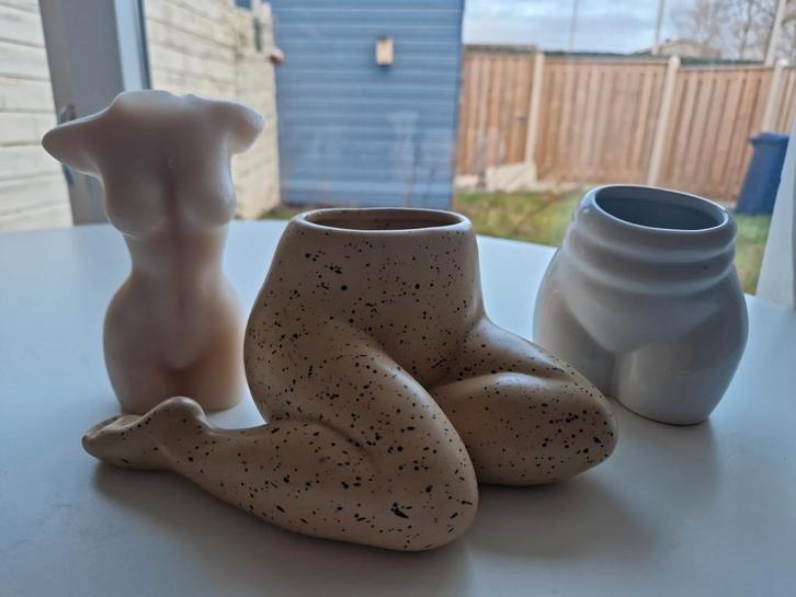 Monki body decor set van 3 – vazen + body kaars – stijlvol, Tuin en Terras, Bloempotten, Aardewerk, Minder dan 40 cm, Minder dan 25 cm