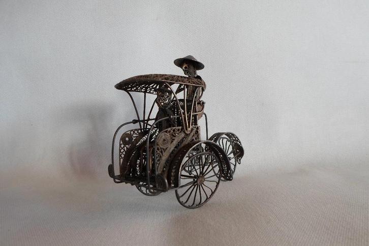 Zilver Filigrain Riksja, Antiek en Kunst, Antiek | Goud en Zilver, Zilver, Ophalen of Verzenden