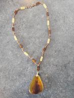 Vintage halsketting ketting amberkleurig celluloid design, Met hanger, Kunststof, Gebruikt, Bruin