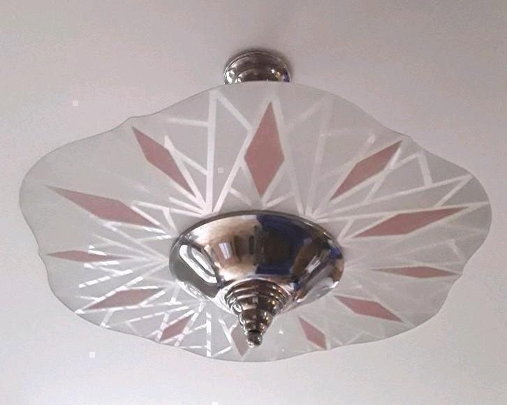 Franse Art Deco design hanglamp plafondlamp schijflamp, Antiek en Kunst, Antiek | Lampen, Ophalen