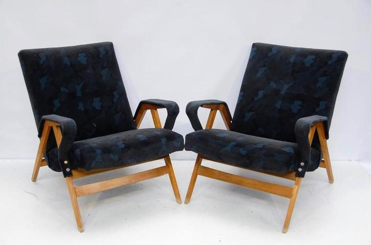 Vintage fauteuils Mid Century Frantisek Jirak Tatra, Huis en Inrichting, Fauteuils, Gebruikt, Stof, 50 tot 75 cm, Minder dan 75 cm