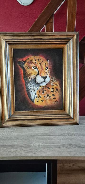 Groot Schilderij: Cheetah in Gouden Lijst beschikbaar voor biedingen