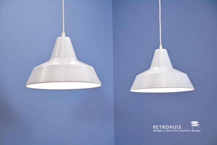 Set Deense lampen emaille wit Nordisk Solar vintage 1980s, Huis en Inrichting, Lampen | Hanglampen, Gebruikt, Minder dan 50 cm
