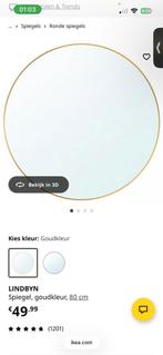 Ronde Gouden Spiegel - Stijlvol, Huis en Inrichting, Woonaccessoires | Spiegels, Ophalen, Rond, Zo goed als nieuw, 75 tot 100 cm