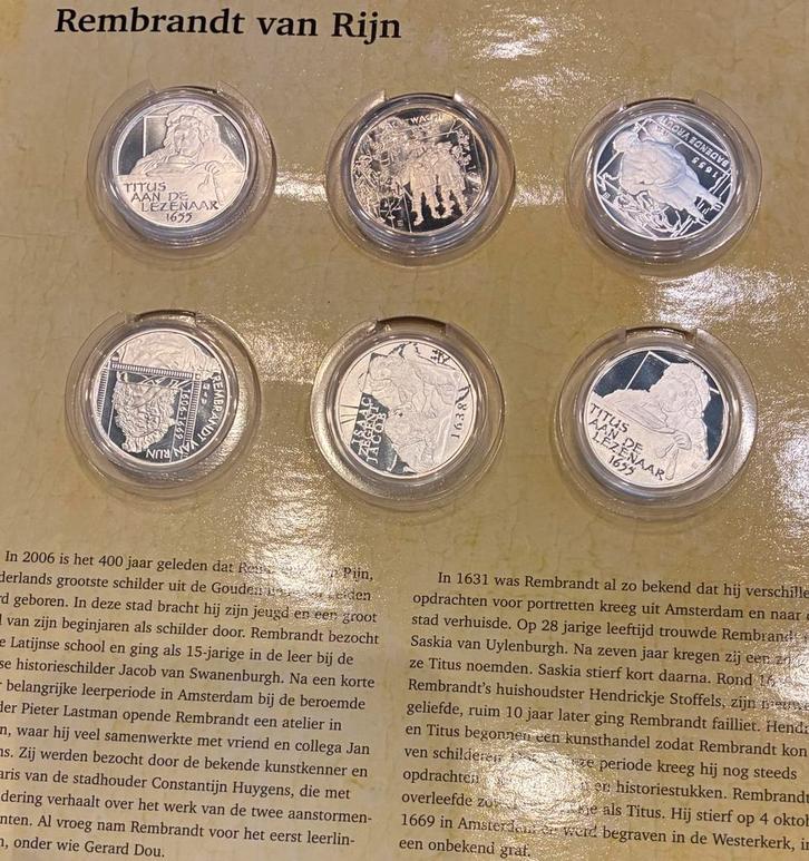 Zilveren penningen (,8) Rembrandt en zijn leerlingen, Postzegels en Munten, Munten | Nederland, Euro's, Koningin Beatrix, Zilver