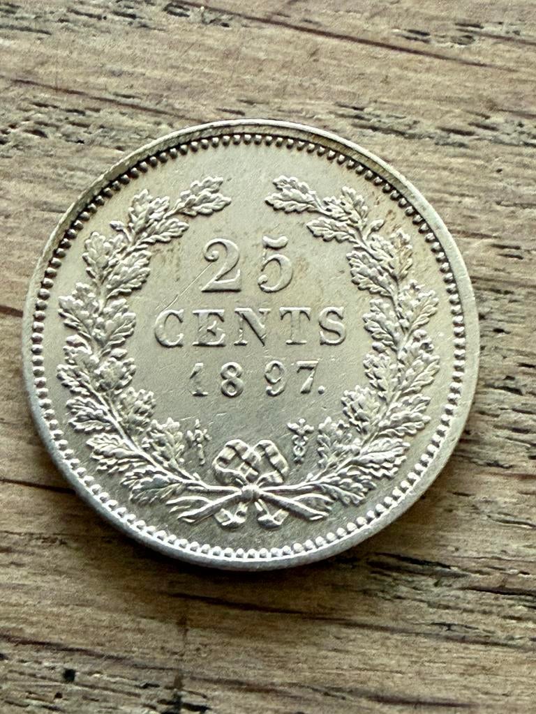 Kwartje 1897 Wilhelmina, Zilver, 25 cent, Ophalen of Verzenden, Koningin Wilhelmina
