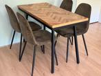 Eettafel visgraat motief van teakhout, Huis en Inrichting, Tafels | Eettafels, Ophalen, 100 tot 150 cm, Teakhout, 50 tot 100 cm