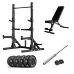 Elite Squat Rack, Bench, Bumper Plates & Barbell Pakket, Sport en Fitness, Ophalen, Nieuw, Benen, Halterschijven