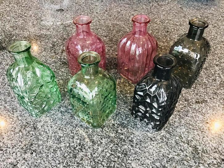 6 decoratieve flesjes, hoogte 14cm, Huis en Inrichting, Woonaccessoires | Vazen, Zo goed als nieuw, Overige kleuren, Minder dan 50 cm