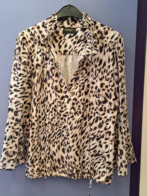 DeJacque travelstof top blouse panterprint mt L artnr 48726, Kleding | Dames, Blouses en Tunieken, Zo goed als nieuw, Maat 42/44 (L)