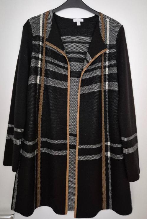 Zwart/wit/cognac lang vest Maat L, Kleding | Dames, Truien en Vesten, Zo goed als nieuw, Maat 42/44 (L), Zwart, Verzenden