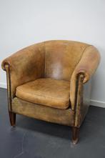 Vintage Nederlandse clubfauteuil van cognackleurig leer, Huis en Inrichting, Fauteuils, Niet ingevuld, Gebruikt, Niet ingevuld