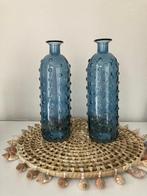 Trendy vaas/ kandelaar of Deco Bottle Bubble Blue set-2 Nieu, Huis en Inrichting, Minder dan 50 cm, Nieuw, Glas, Blauw