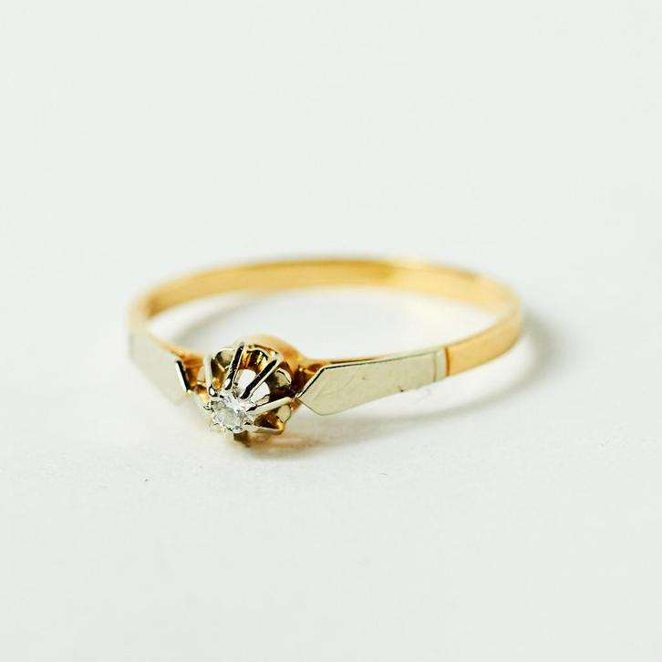 Vintage goud 14 karaat gouden ring diamant solitair ring, Sieraden, Tassen en Uiterlijk, Ringen, Zo goed als nieuw, Dame, 17 tot 18