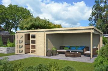 Nieuw modern tuinhuisBlokhut met overkapping Olenka 710x330  beschikbaar voor biedingen