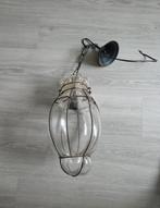 Vintage Plafondlamp met Glazen Kap, Gebruikt, Vintage, Ophalen of Verzenden, Glas