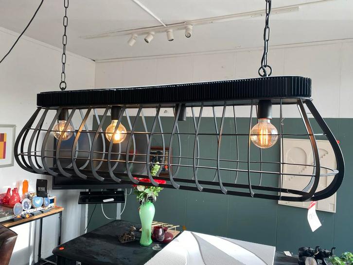 Industriële Hanglamp Metaal Zwart 125cm, Huis en Inrichting, Lampen | Hanglampen, Nieuw, 75 cm of meer, Metaal, Ophalen